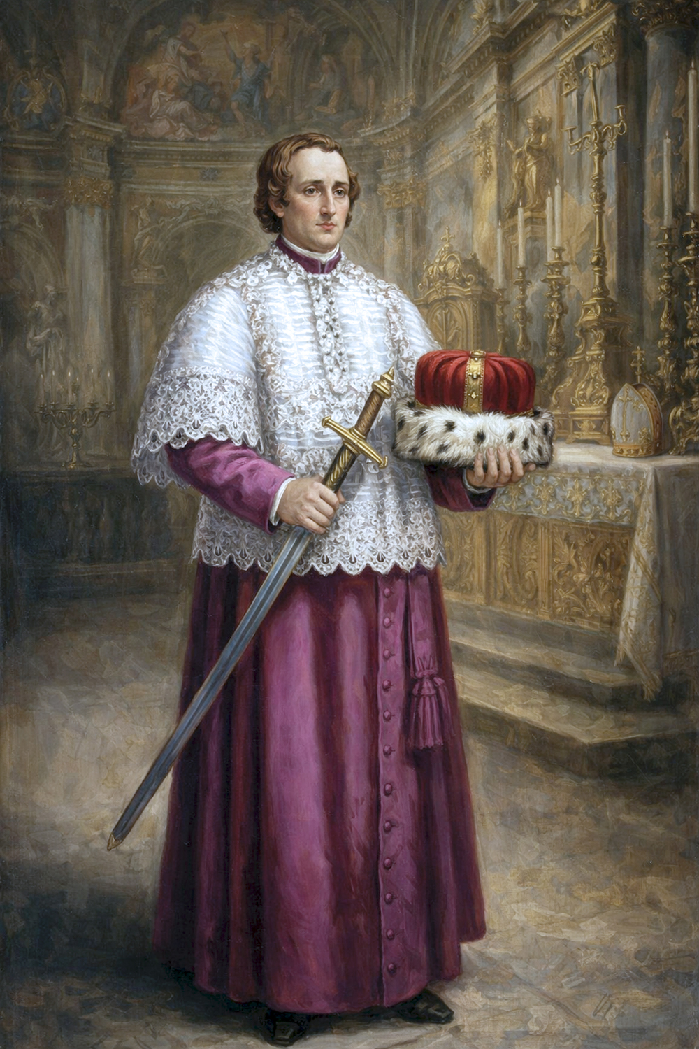 A Prelate of the Pontifical Court holding the Blessed Sword and Cap